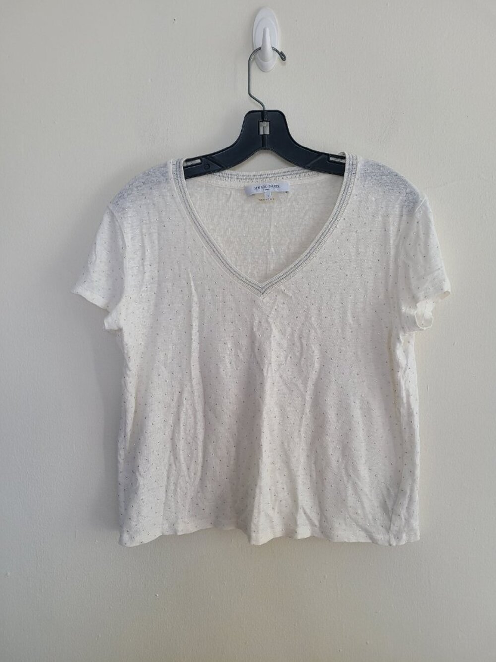 NWOT Gerard Darel Linen Top V Neck Ivory Silver Dots Size 1